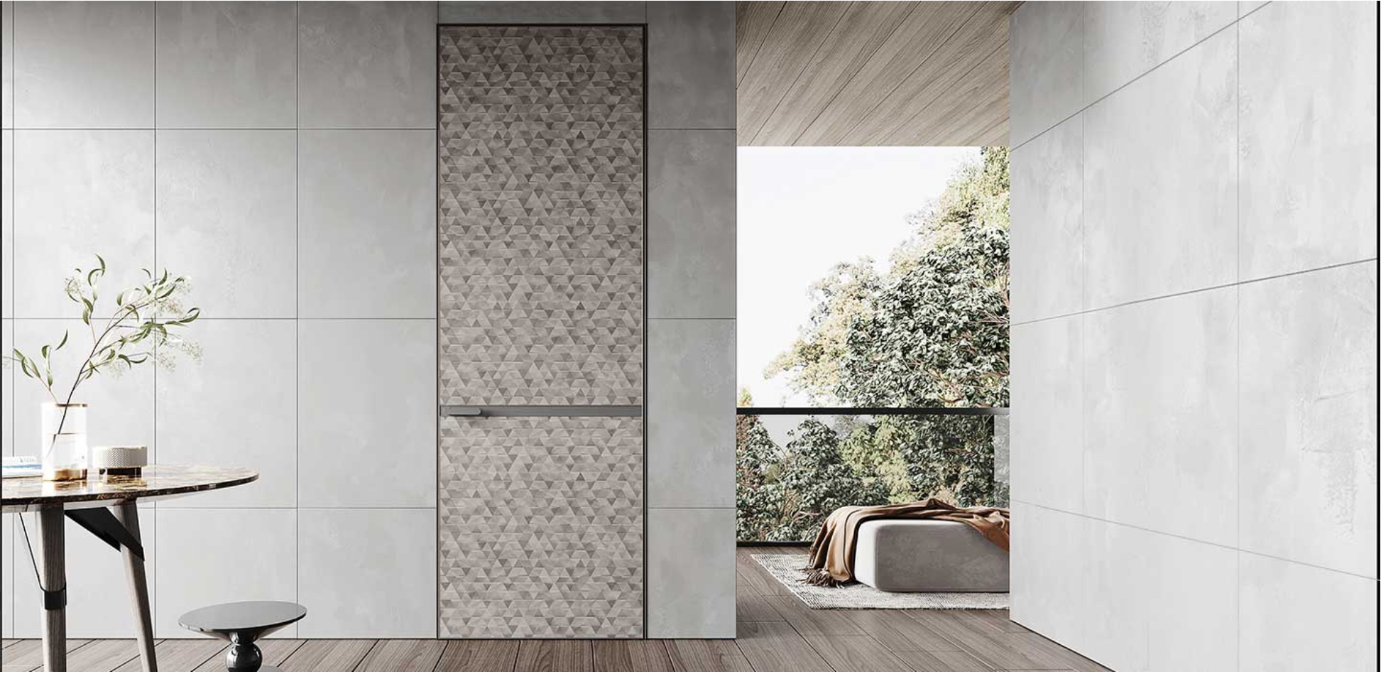 Modern Geometric Interior Door with Triangle Pattern - YDL104D